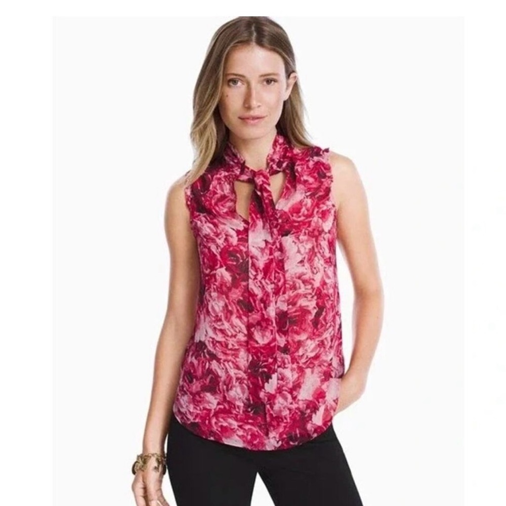 White House Black Market Rose Print Sleeveless Blouse